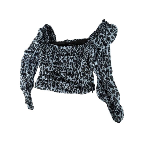 Zara Chiffon Blue Leopard Print Top – Size S - Picture 1 of 6